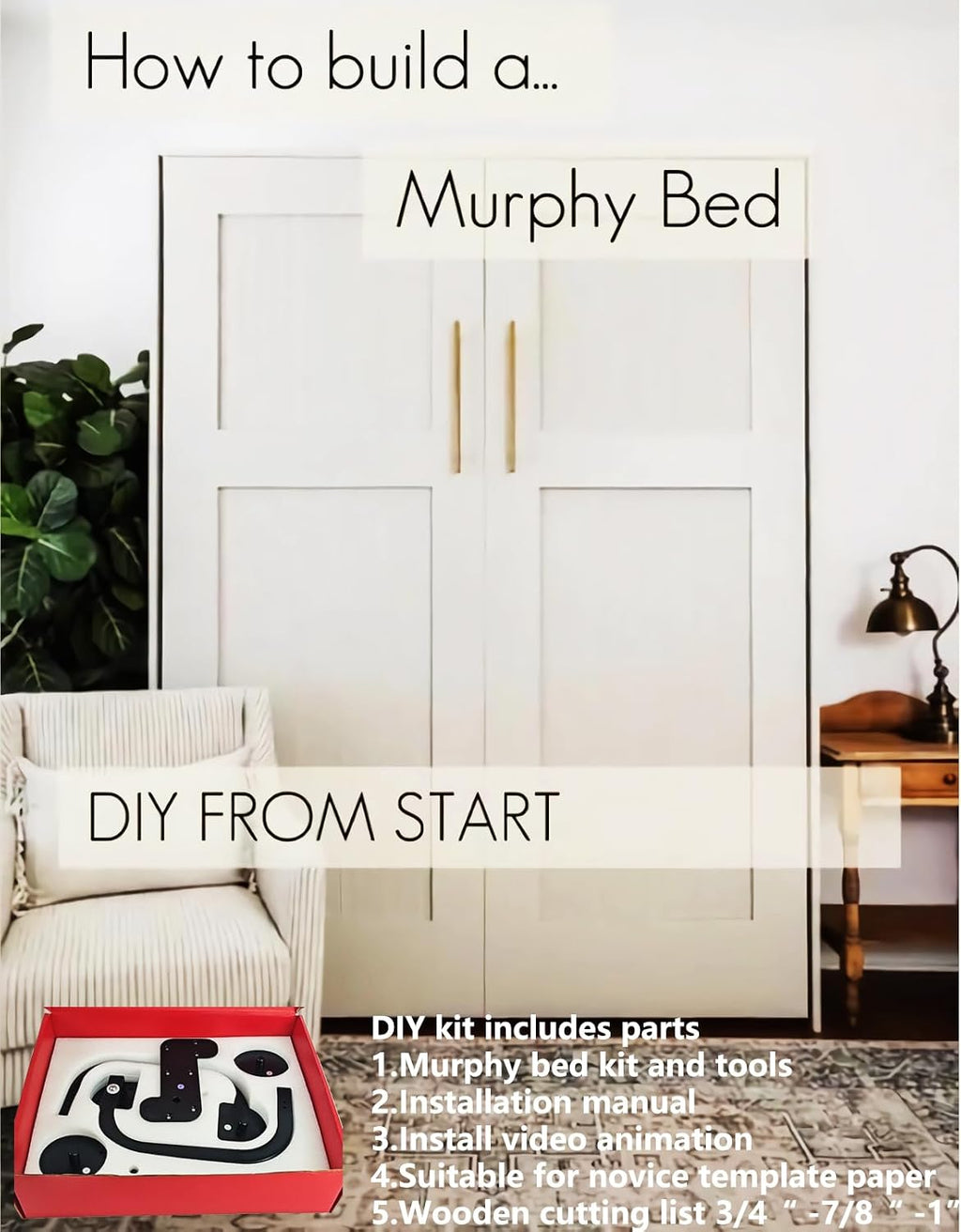 Create A Luxurious Bed Murphy Bed Hardware Kit, Hover in Mid Air Hydraulic Rod Gas Spring System (Horizontal, Full/Full XL/Double)