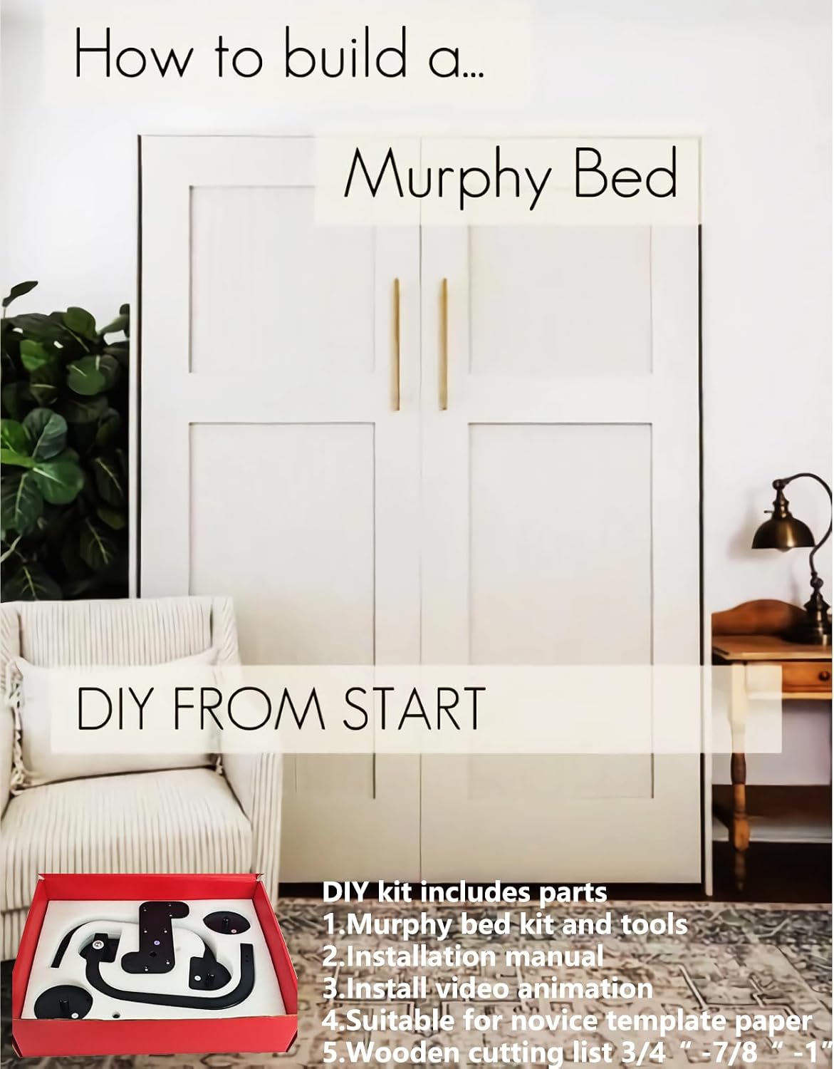 Create A Luxurious Bed Murphy Bed Hardware Kit, Hover in Mid Air Hydraulic Rod Gas Spring System (Horizontal, Full/Full XL/Double)