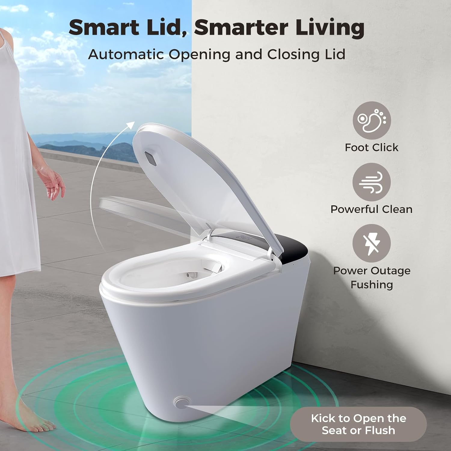 Smart Compact Toilet for Small Bathroom, 23' Depth Shallow Toilet with Foam Shield Auto Open/Close Lid, 12' Rough In, Built-in Tank, Heated Seat Foot Sensor Flush One-Piece (ZY695A Mini)
