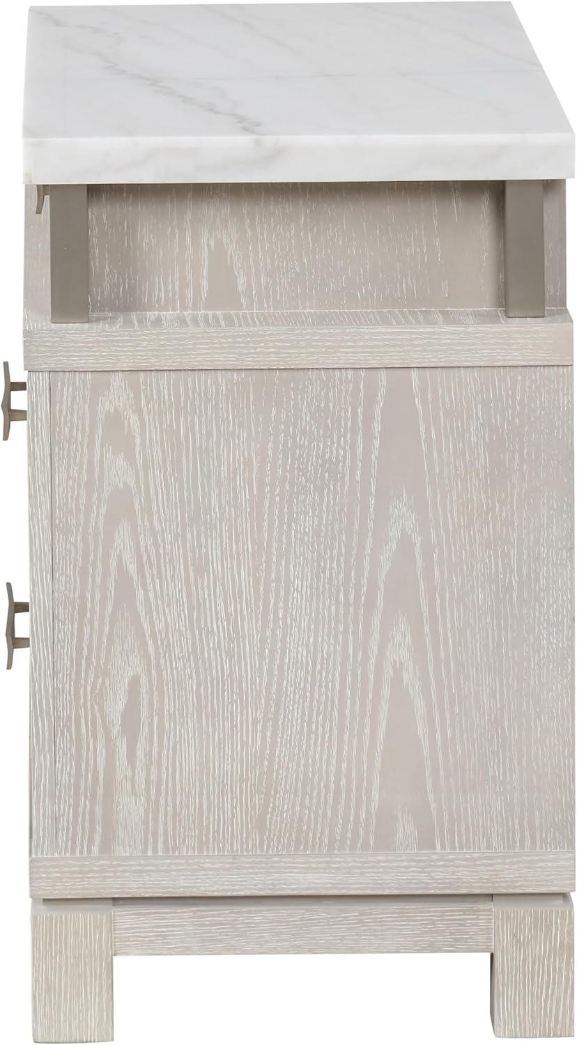 Furniture of America Bailer Modern Solid Wood 6-Piece Bedroom Set with LED on Headboard, Stainless Steal Posts and Marble Top on Nightstand, Box Spring Needed, Queen, Weathered Gray