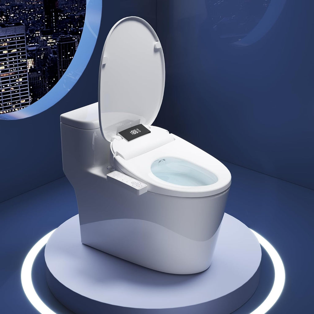 WLJBIDET Toilet Bidet Seat, Instant Warm Water, Self-Cleaning Nozzle, Multiple Spraying Modes, Electric Heated Seat, Warm Air Drying, Soft Closed Lid, Display Screen, Requires Electricity, Round