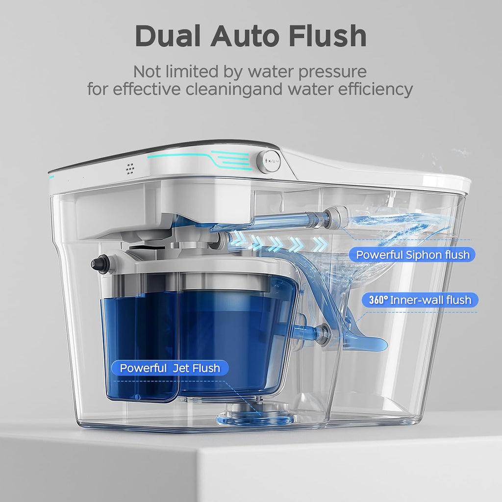 Smart Toilet with Bidet Built In ADA Height 17.7', 1.28GPF Power Flush, One Piece Bidet Toilet Design with Heated Seat, Voice Control, Remote Control, Foam Shield, Tankless Modern Toilet BSJ