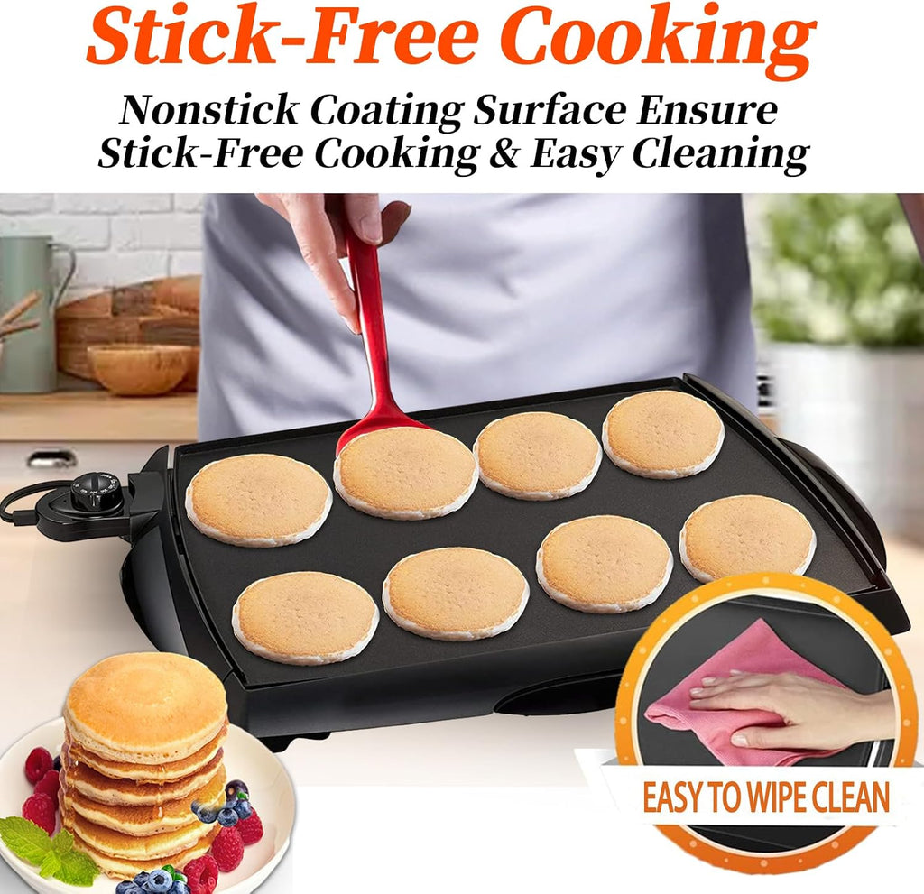 Electric Griddle Nonstick Extra Large - 16 Slices of French Toast at One Time, with Cool Touch, Temperature Control Griddles, Easy Cleaning, Black