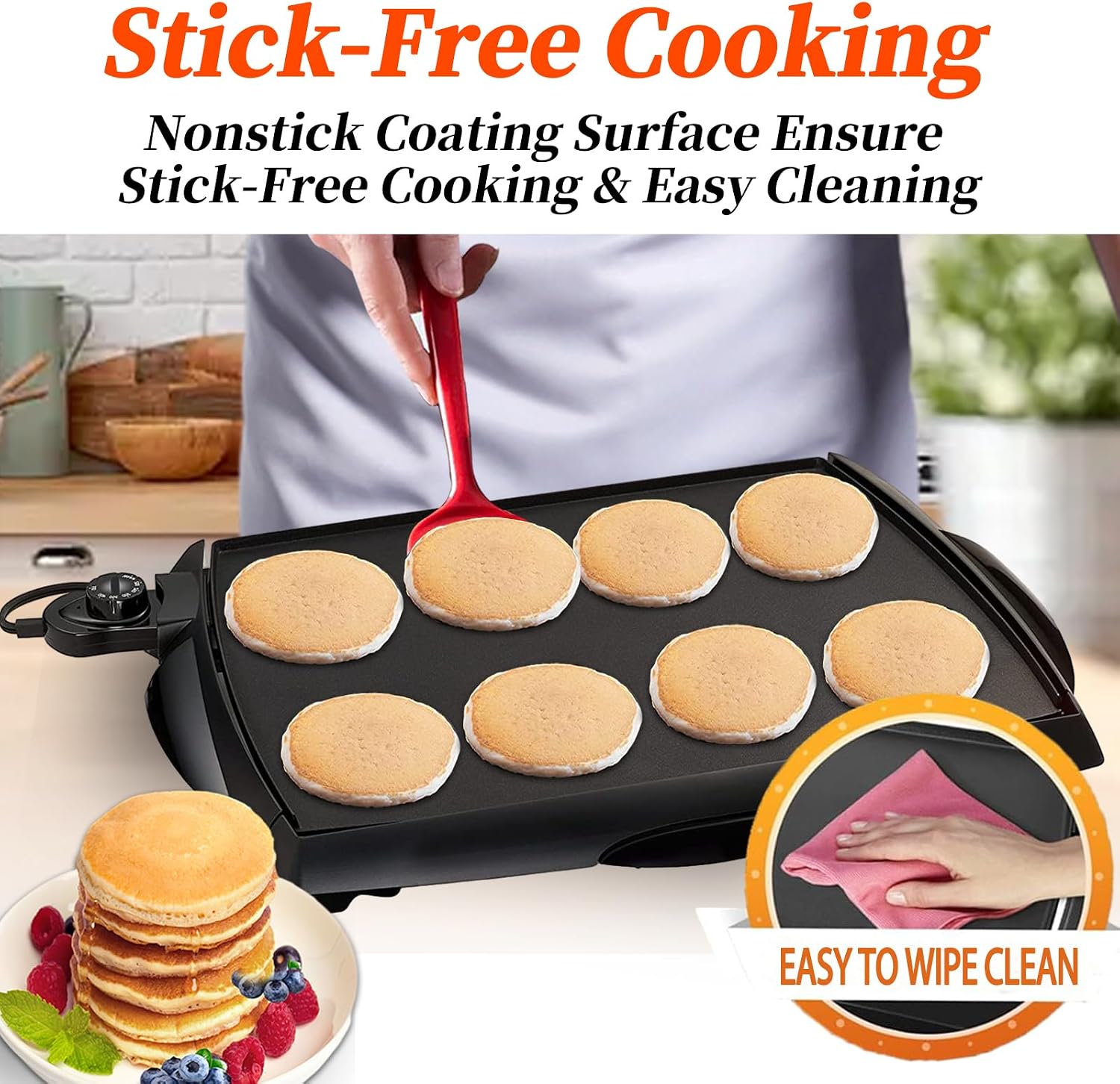 Electric Griddle Nonstick Extra Large - 16 Slices of French Toast at One Time, with Cool Touch, Temperature Control Griddles, Easy Cleaning, Black