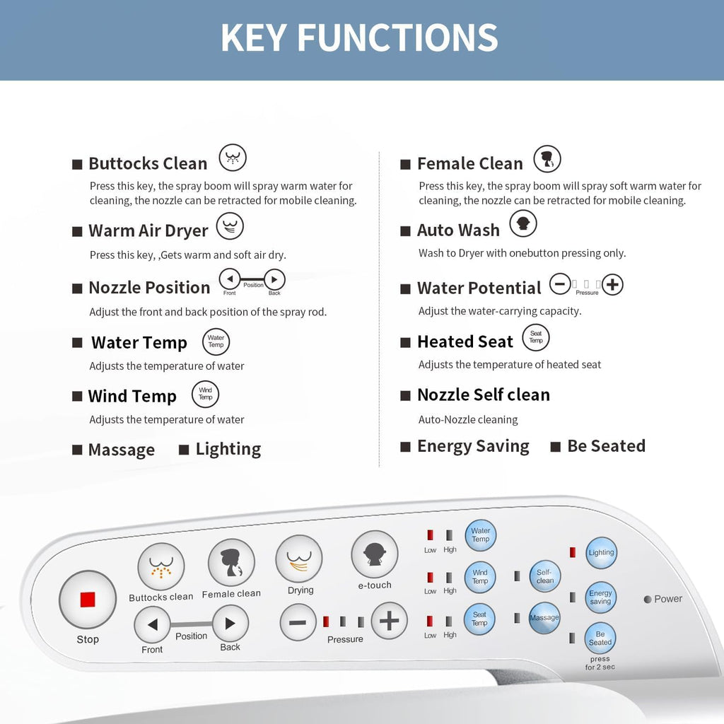 KERDE P30BR Electric Bidet Toilet Seat with Child Seat - Dual Control (Side Panel & Remote), Warm Water Wash, Heated Seat, Warm Air Dryer, LED Night Light, Universal Fit for Elongated Toilets