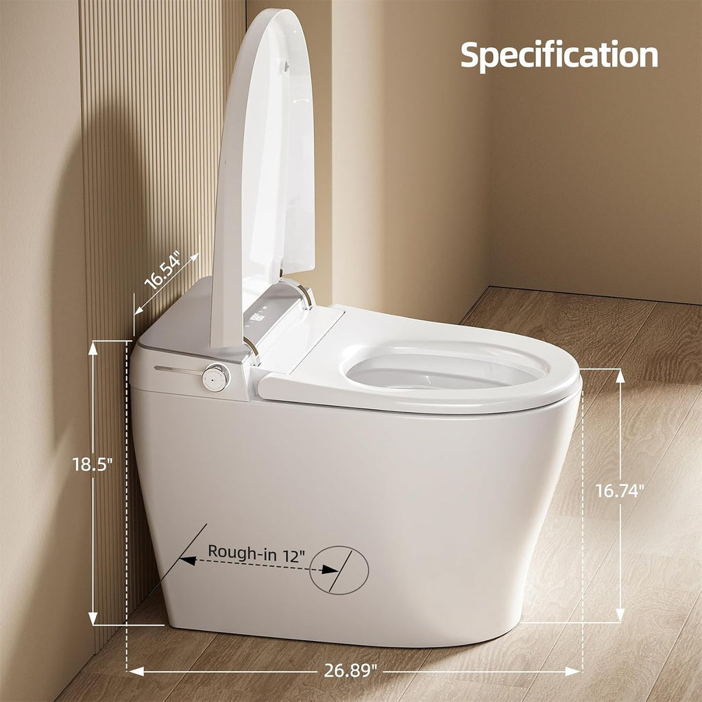 Smart Toilet with Bidet Built in - Electric Bidet Toilet with UV-C Light, Foot Sensor Operation, Auto Flush, Heated Seat, Instant Warm Water, Air Dryer, 1.06 GPF One-Piece Toilet