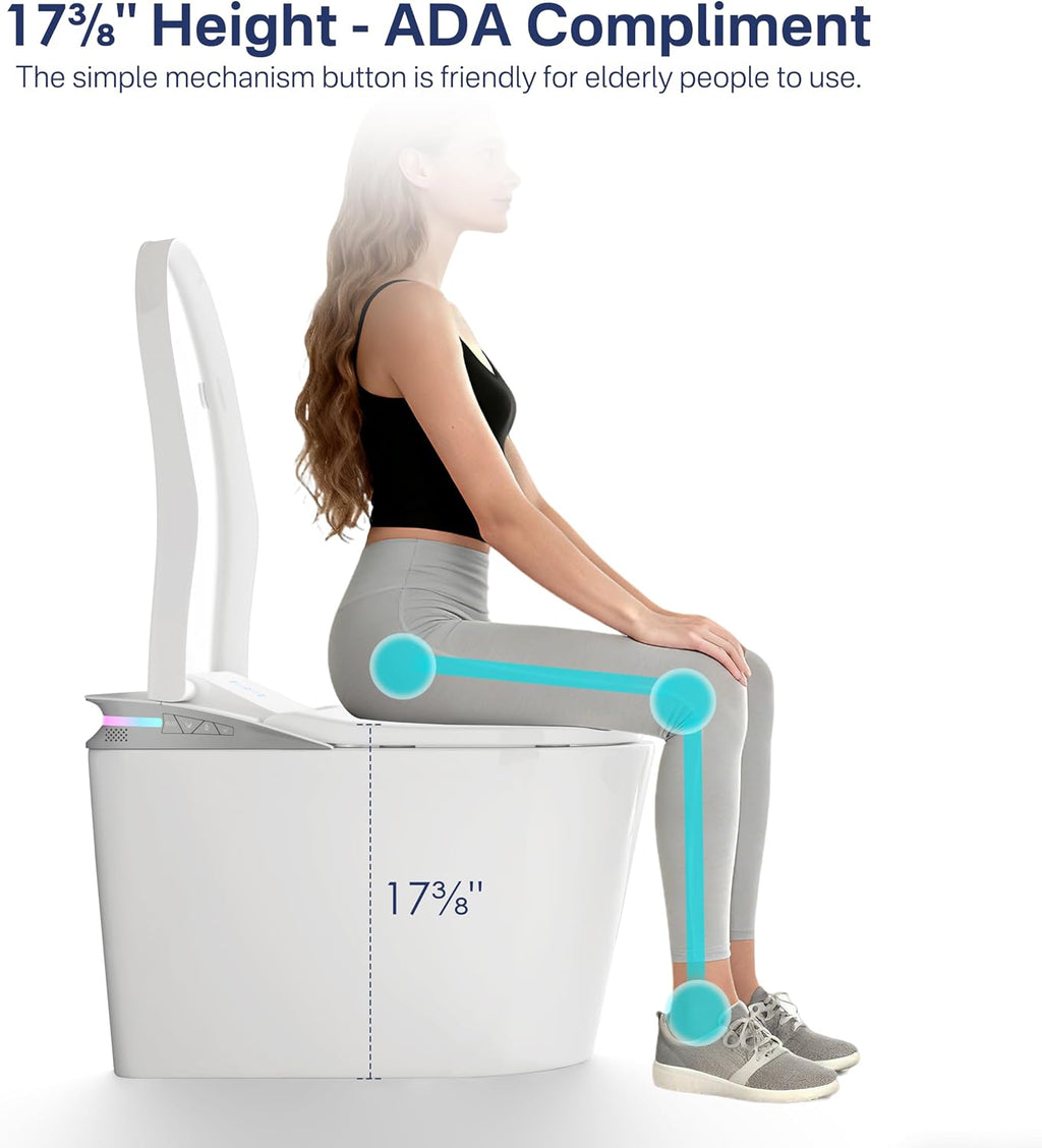 Eridanus One Piece Smart Toilet with Bidet Built in, Electric Bidets with Warm Water Sprayer and Air Dryer, Auto Flush & Lid, ADA Height Elongated Heated Seat, Foot Sensor, Modern Tankless Toilets