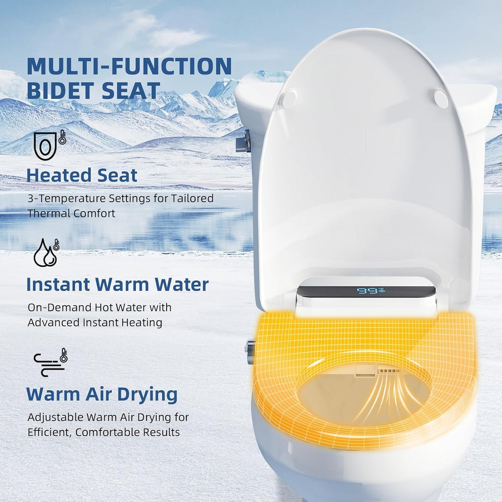Electric Bidet Toilet Seat Elongated, Heated Bidet Seat with Instant Warm Water, Warm Air Dryer, Self-Cleaning Stainless Steel Nozzle, Heated Seat, Night Light, Remote Control, Soft Close