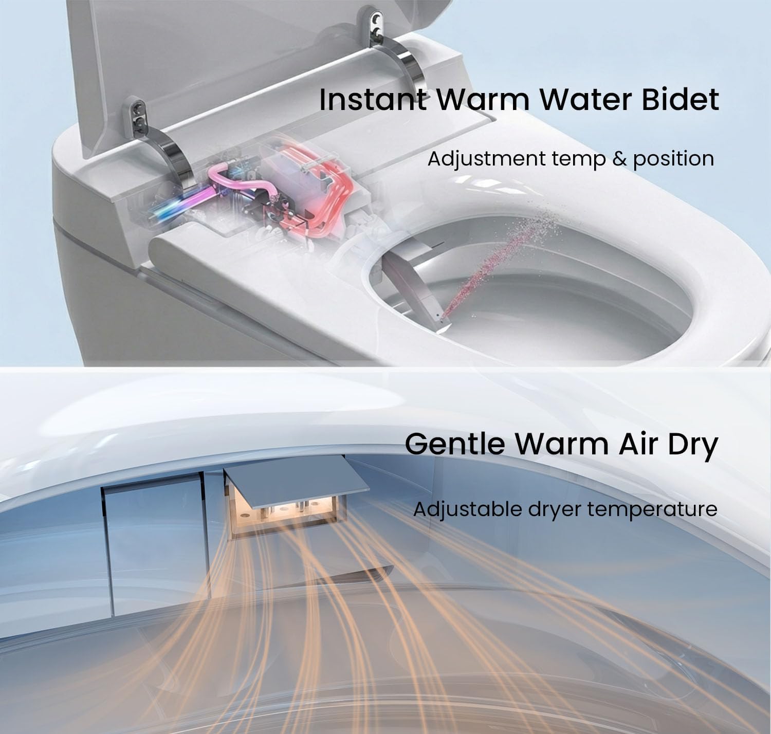 R&T U69-T One-Piece Smart Toilet with Pump-Assisted Flush & Built-in Tank, Chair Height Comfort - Auto Flush, Heated Seat, Warm Air Dryer, Auto Open Lid, Night Light, Deodorizer, Remote Control