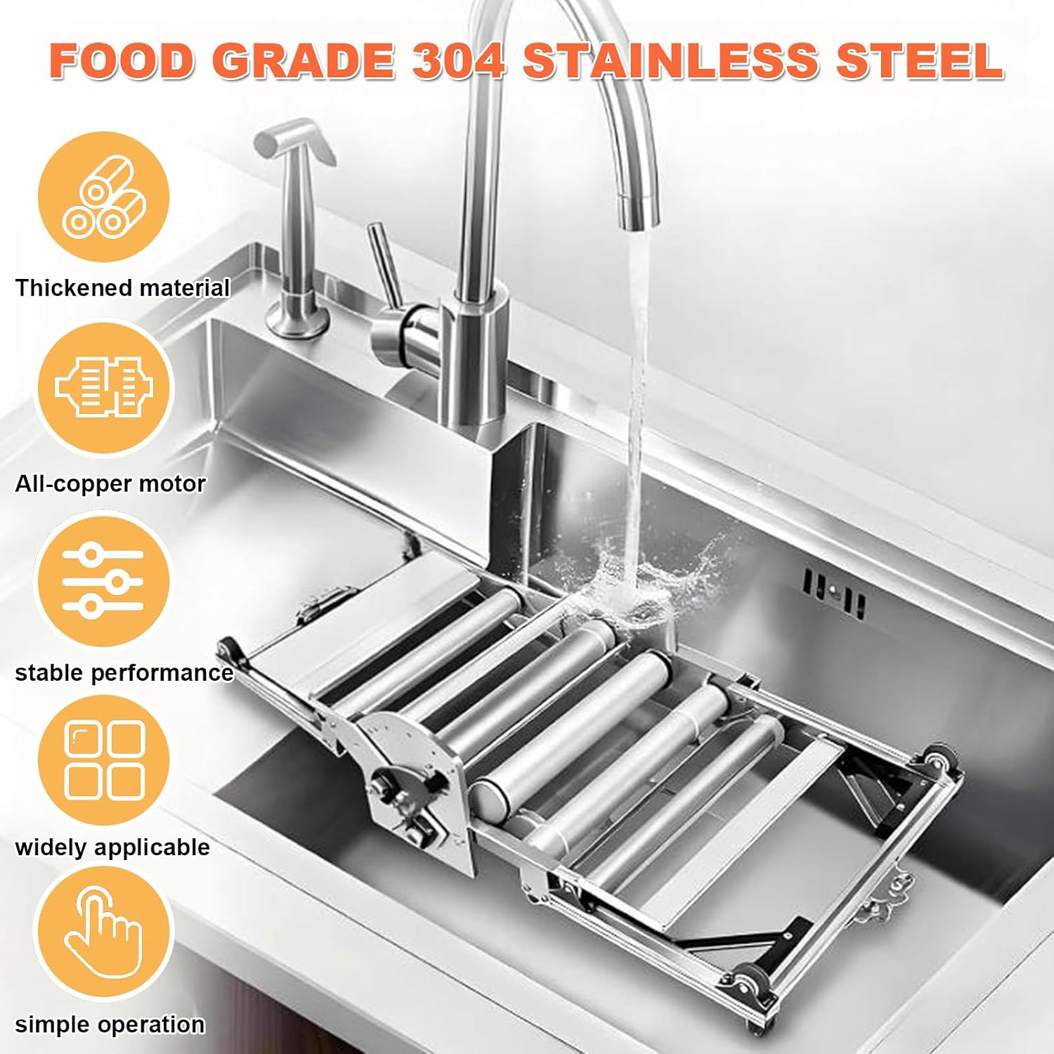 Home Electric Puff Pastry Maker - Stainless Steel, 2-30mm Thickness Adjustment, Foldable Electric Dough Sheeter for Pizza, Croissants, Pastries, and Fudge