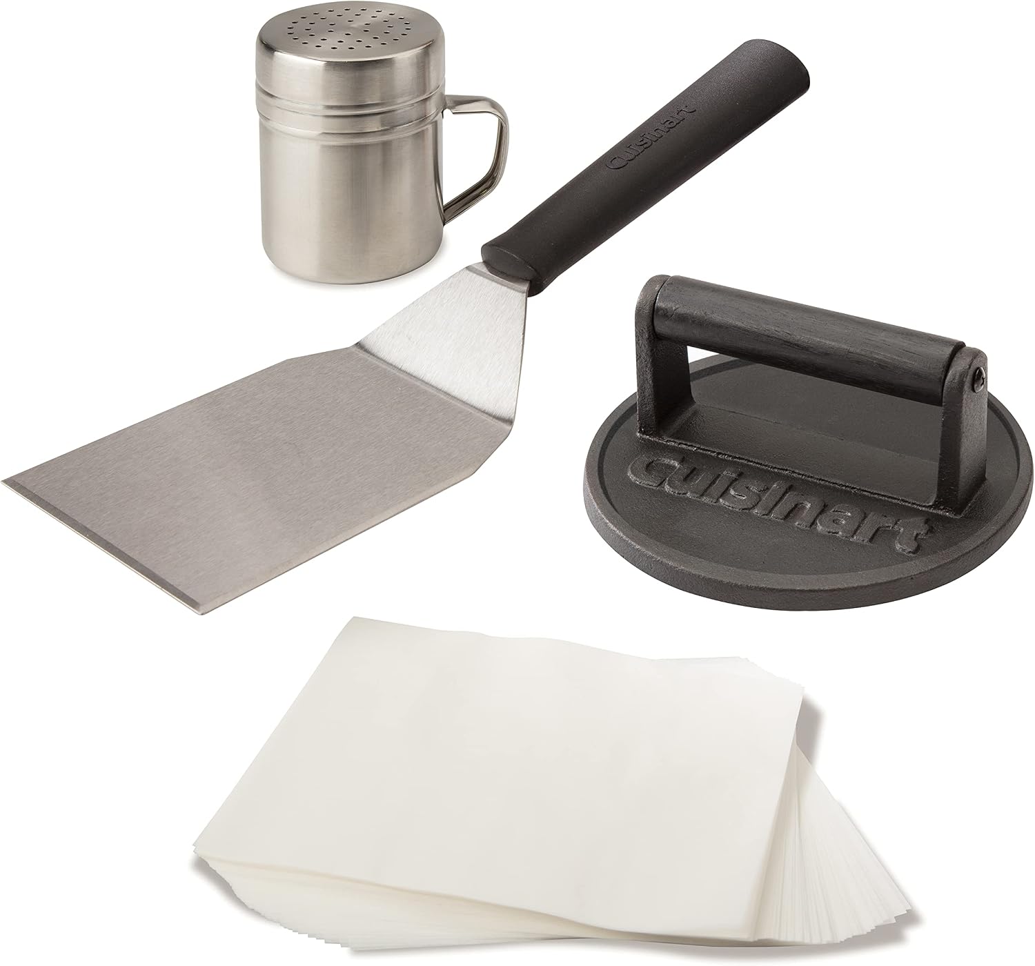 Cuisinart CCP-2000 Reversible Cast Iron Grill/Griddle Cookware Plate, Ribbed Grill & Smooth Flat Top Griddle and Cuisinart CSBK-400, Smashed Burger Kit, Cast Iron