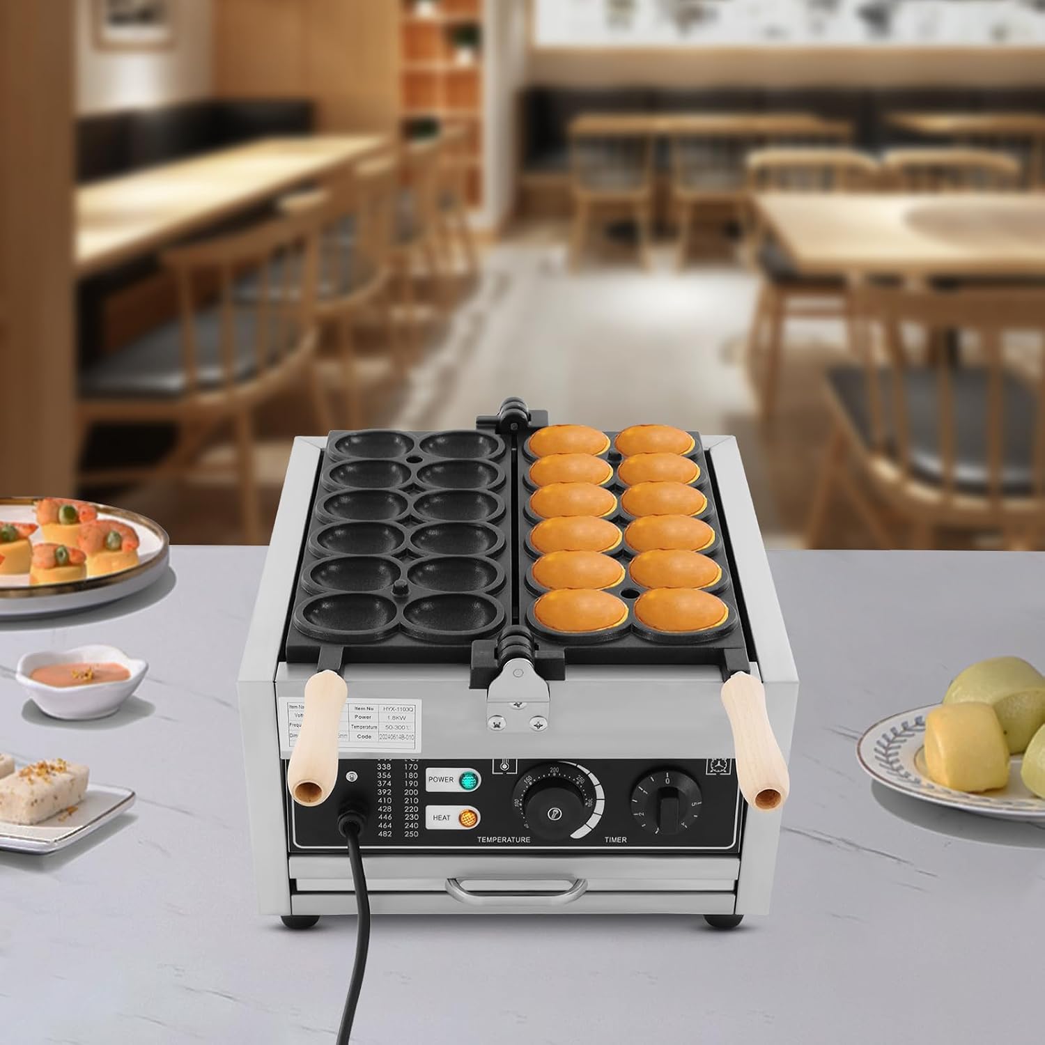 12PCS Egg Shaped Waffle Maker, Electric Commercial Stainless Steel Nonstick Waffle Baker Machine Popular Snack Equipment New Belgium Waffle Baker Maker (Egg Shaped)