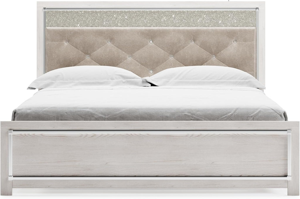 Signature Design by Ashley Altyra Modern King Tufted Panel Bed, Foundation or Box Spring Needed, White