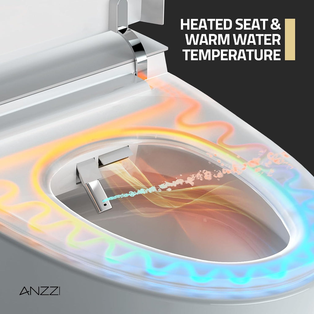 ANZZI Juno Smart One-Piece Toilet and Bidet Set White 26 in Heated Seat Front & Rear Wash Warm Air Dryer Foot Sensor Auto Flush Remote Control Soft-Close Lid Self-Cleaning Nozzles | TL-ST823WH