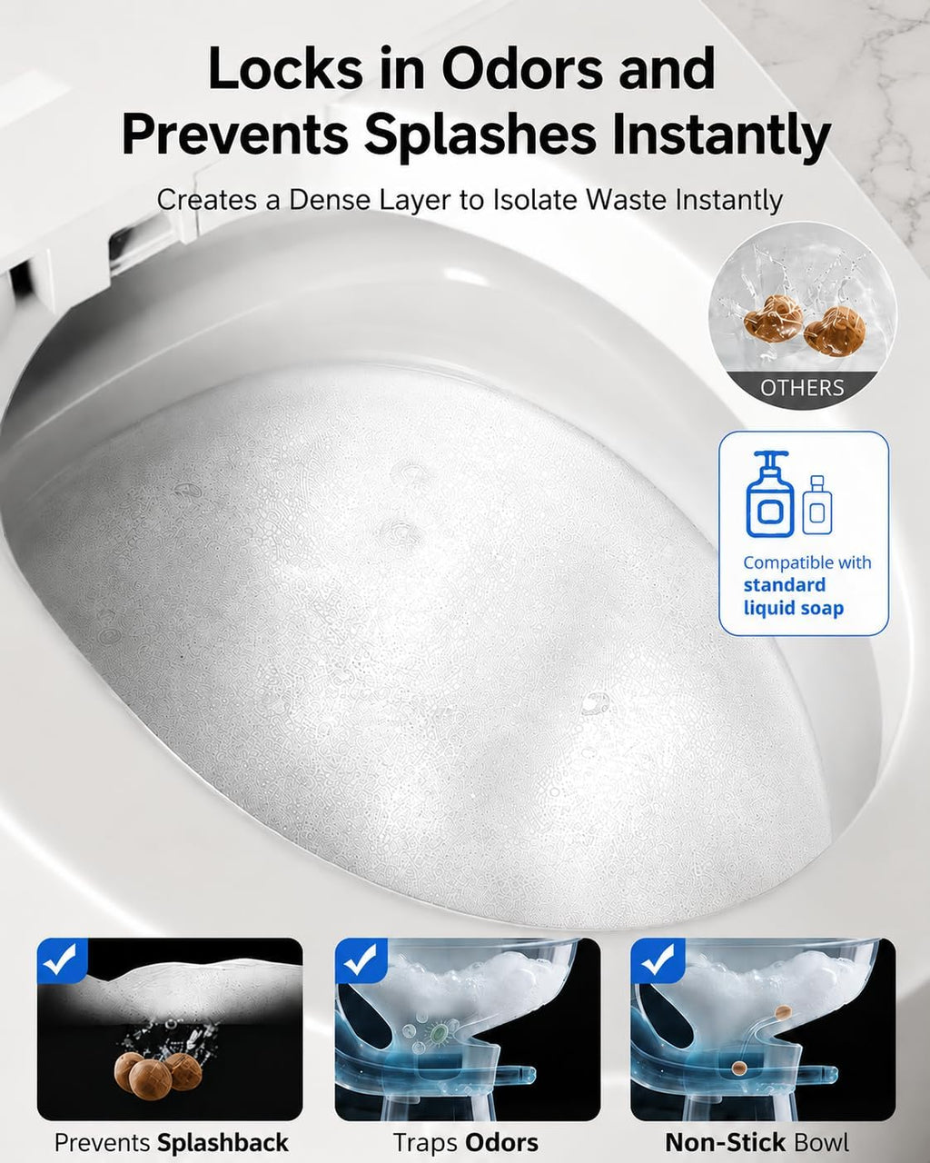Smart Toilet with Bidet Built-In, Auto Open and Close, Elongated Bidet Toilet with Foot Sensor Flush, Heated Seat, Warm Water, Air Dryer, Foam Shield, Tankless Dual Flush & Remote Control