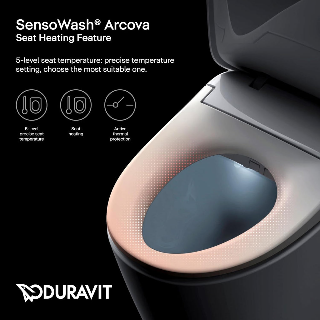 Duravit Sensowash Arcova Elongated Electric Slim Bidet Toilet Seat, Instant Warm Water, Air Dryer, Deodorizer, Heated Slow Close Seat, Stainless Steel Wand, Night Light, Remote Control, White - 600008