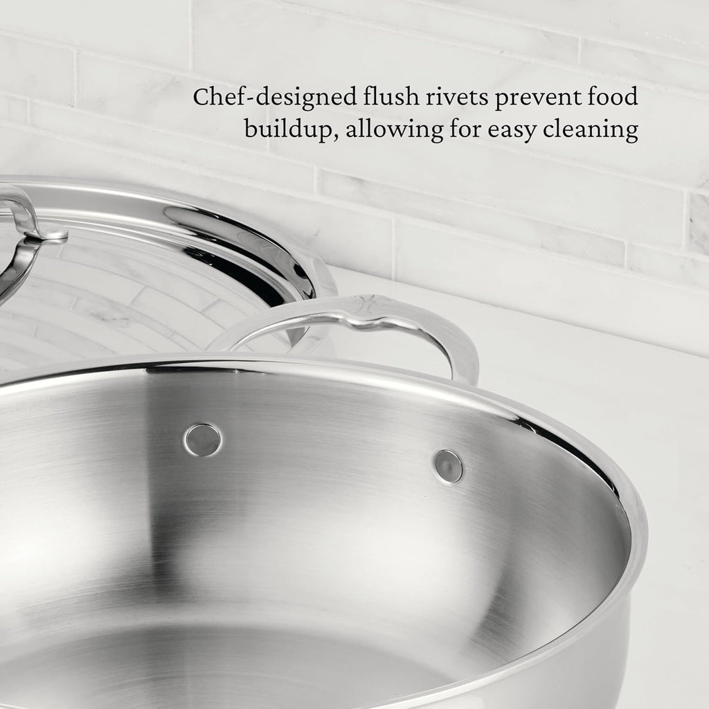 Hestan ProBond Luxe 5-Quart Essential Pan with Lid, Professional Clad Stainless Steel, ProCore Tri-Ply Clad Construction, Polished Exterior, Induction & Oven Safe