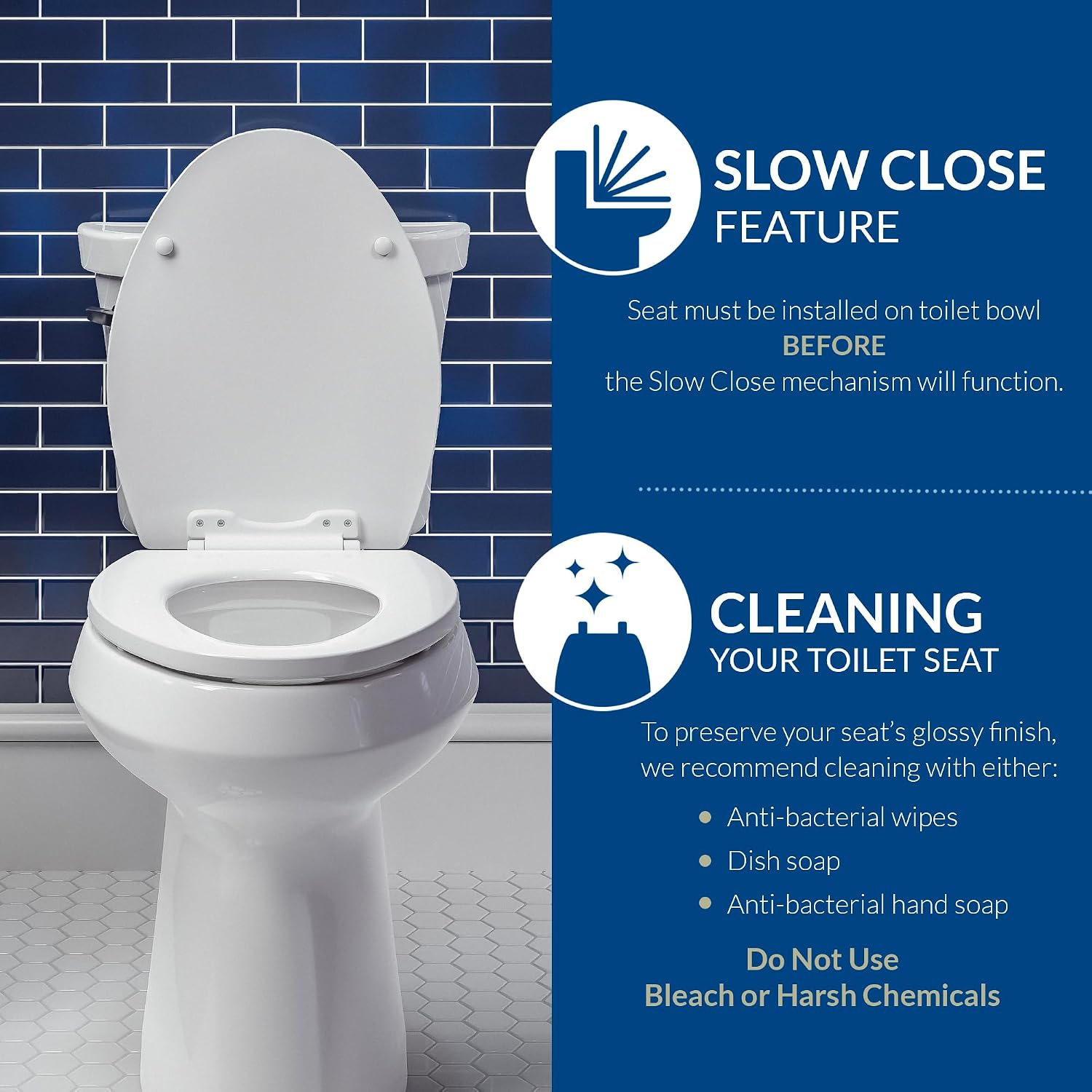 Bemis Radiance Heated Night Light Toilet Seat, Slow Close Adjustable Fit Long Lasting Plastic Seat, Round, White