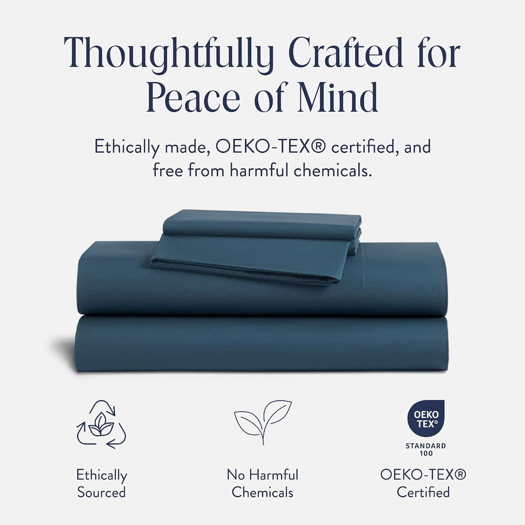 Brooklinen Luxury Sateen 4 Piece Sheet Set - 100% Cotton Bed Sheets, Soft & Durable Full Size Sheets Set in Abyss Blue, Oeko-TEX Certified Bedding Set, 1 Fitted Sheet, 1 Flat Sheet, 2 Pillowcases
