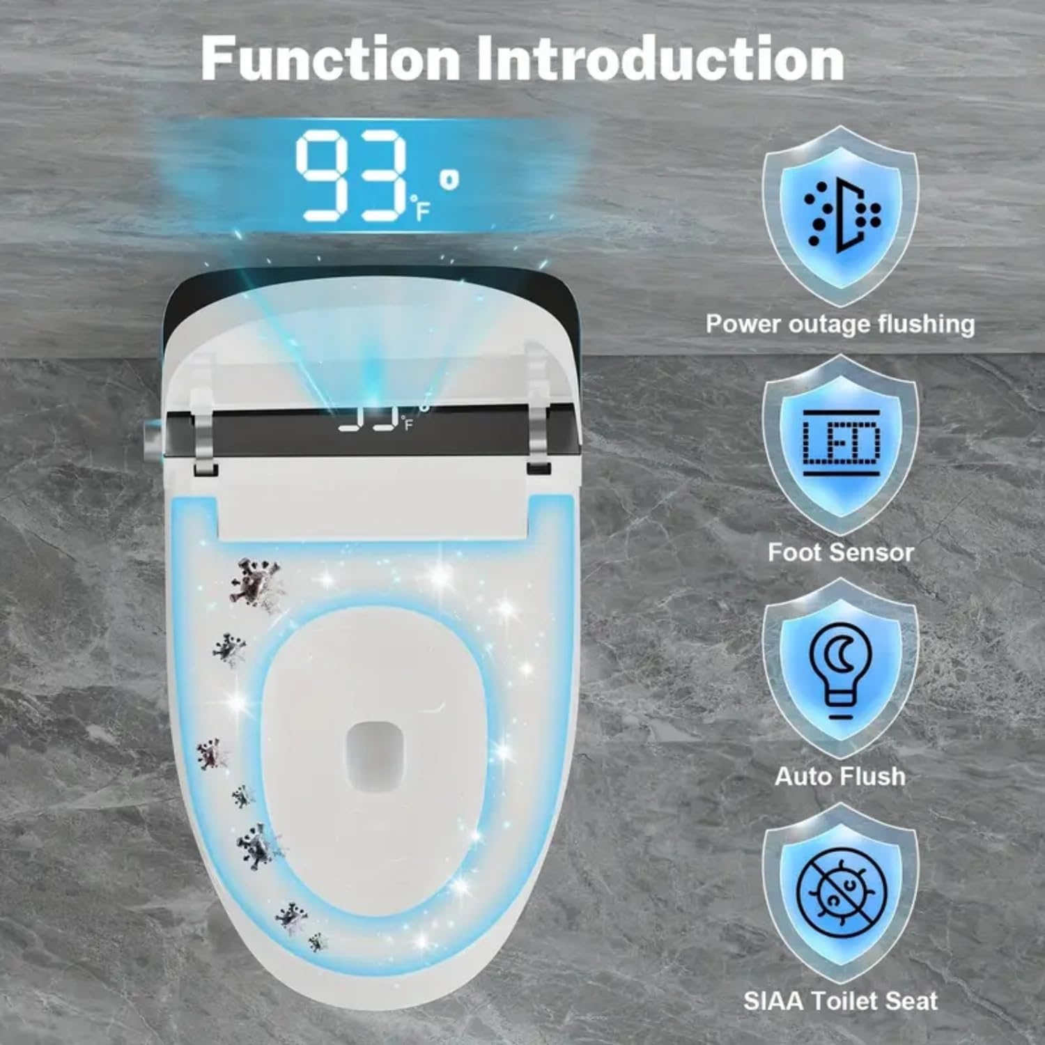 Smart Toilet with Elongated Heated Seat, Auto Flush, Manual Soft-Close Seat & Lid, Night Light, Electric Tankless Toilets with Dual Flush 0.8/1 GPF, MAP 1000g