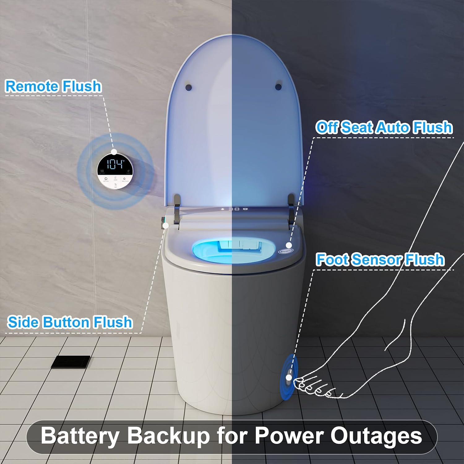 Modern Smart Toilet with Foam Shield, No Bidet Build in, One Piece Tankless Toilet with Heated Seat, Auto Flush & Night Light, Auto Open/Close Lid
