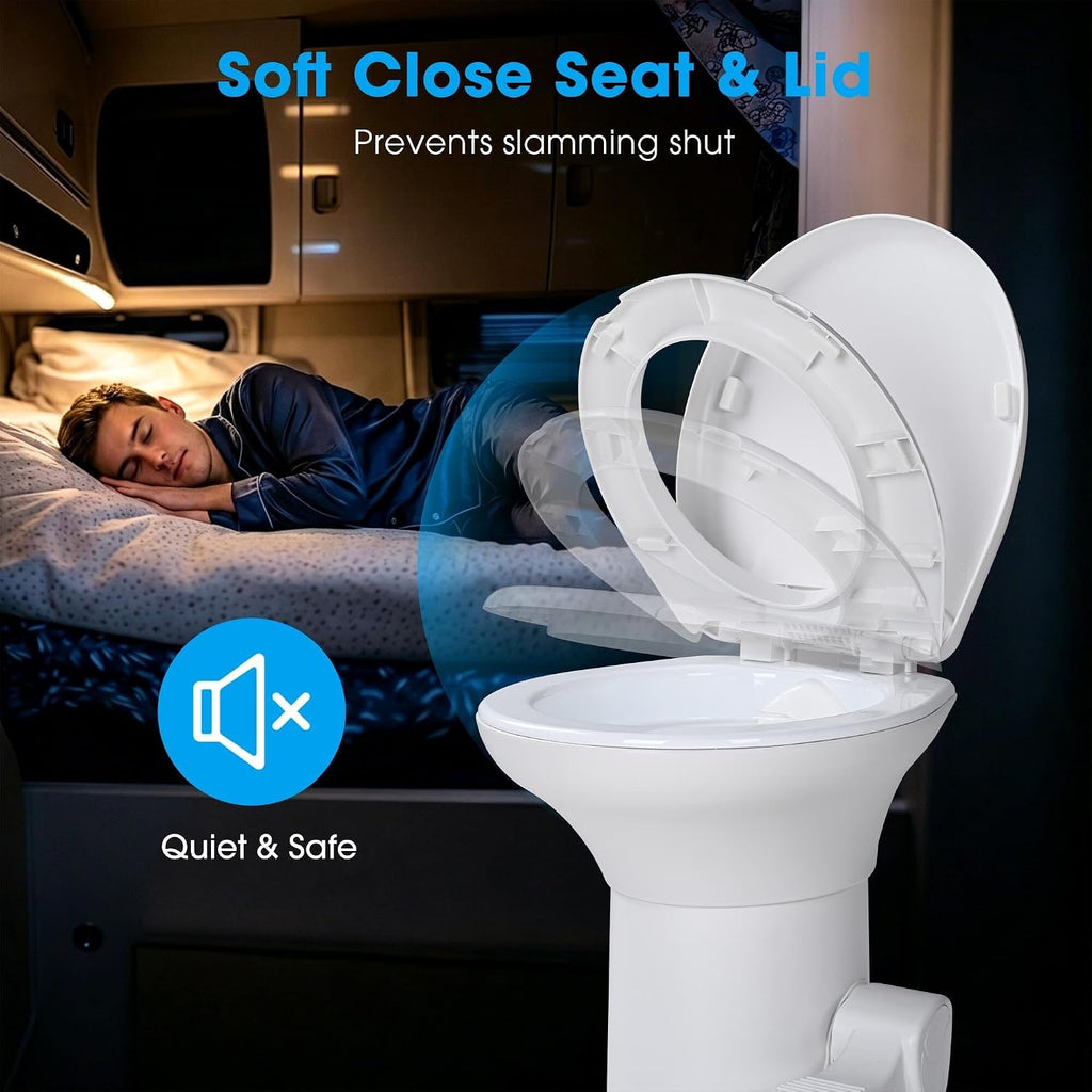 Yescom RV Toilet with Bidet Spray for Motorhome Caravan 20' High Gravity Flush Travel Tailer Toilets Portable Restroom Toilet Fits for Marine