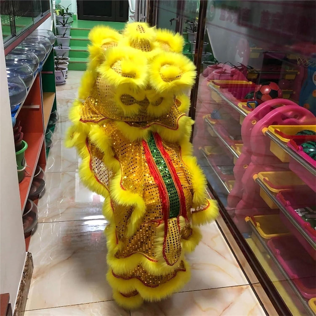 Chinese New Year Decorations Lion Dance Artificial Hair Mascot Lion Dance Head Folk Dragon Dance for Adult Spring Festival Party Supplies(Yellow)