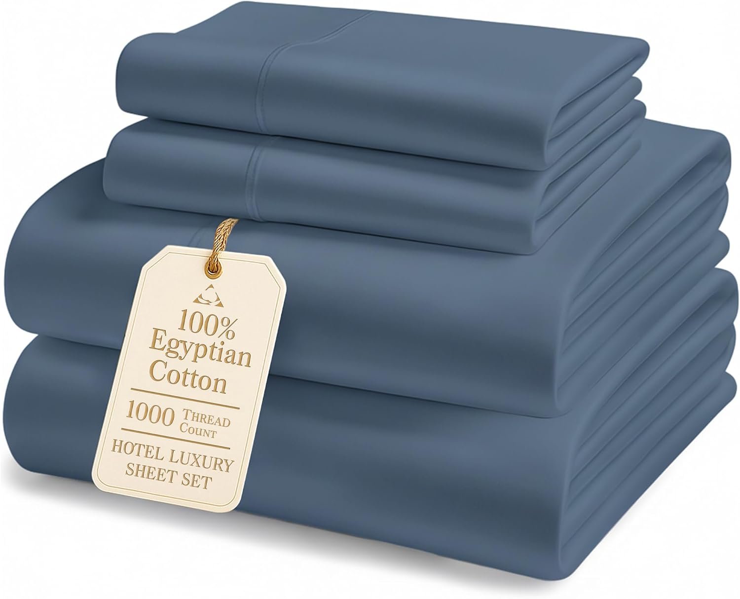 LANE LINEN 100% Egyptian Cotton Sheets King Size - 1000 Thread Count King Bed Sheets, Ultra-Soft Hotel Luxury with 15' Deep Pocket, Naturally Breathable & Durable, Silky Sateen Weave - Estate Blue