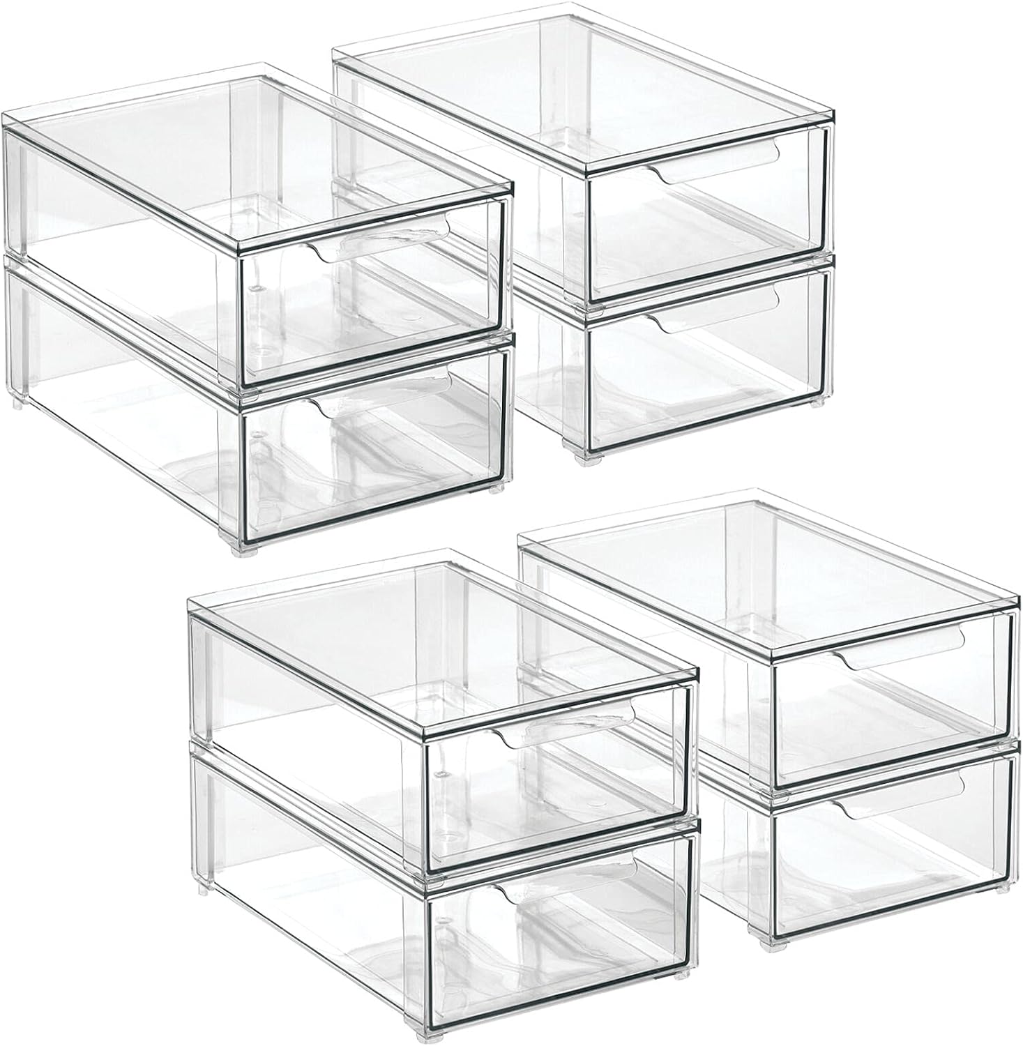 mDesign Plastic Stackable Bathroom Storage Organizer Bin with Pull Out Drawer for Cabinet, Vanity, Shelf, Cupboard, Cabinet, or Closet Organization - Lumiere Collection - 8 Pack - (Clear, 8 x 12 x 4)