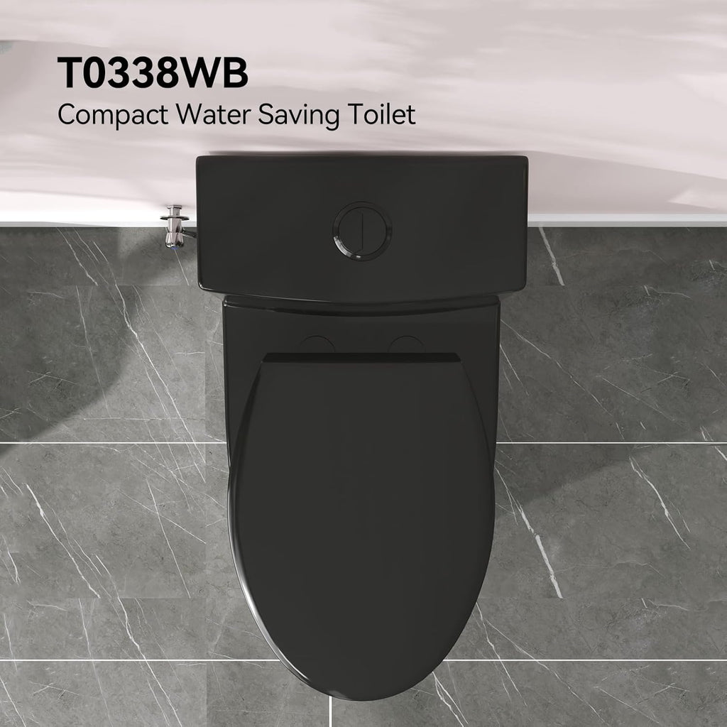 HOROW T0338WB Elongated One Piece Toilet Black, Compact Modern Toilet with Comfortable Seat Height, ADA Chair Height 17.3', Power Dual Flush 0.8/1.28 GPF, Matte Black, 12' Rough-in