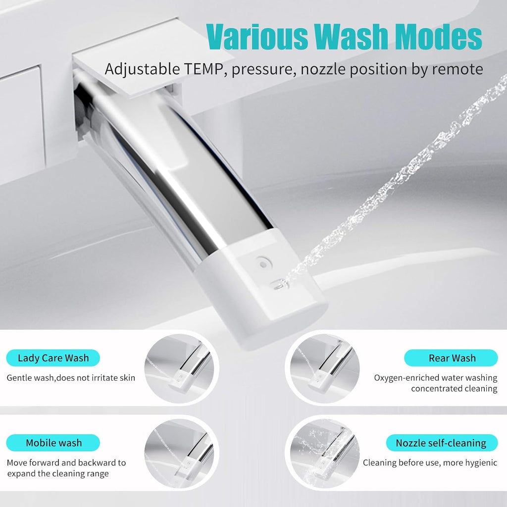 Smart toilet with Bidet Built In Vioce Control AUTO Open & Close, One piece toilet Off-seat AUTO Flush, Heated Toilet Seat Remote Control Warm Water Sprayer and Dryer (BSJ-black)