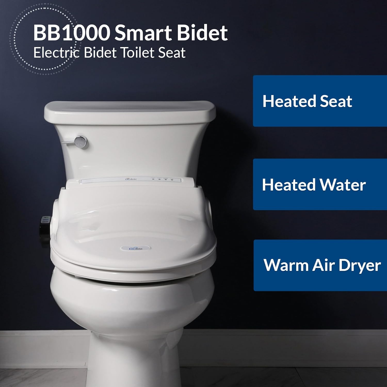 Bio Bidet Bliss BB1000 Electric Bidet Toilet Seat, Warm Water with Air Dryer, Heated Seat with Slow Close Lid, Remote Control, Elongated White