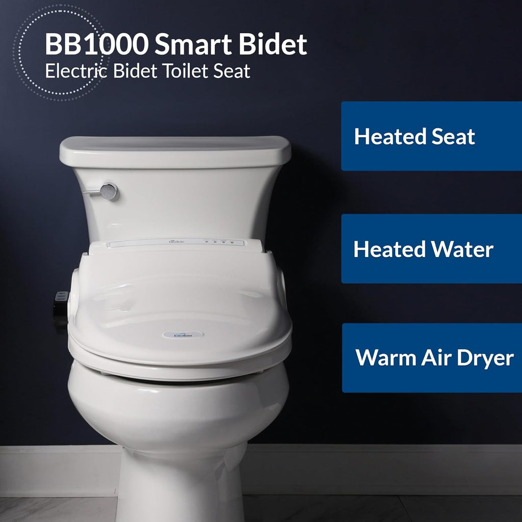 Bio Bidet Bliss BB1000 Warm Water Bidet Seat, Air Dryer, Heated Seat with Slow Close Lid, Remote Control, Round