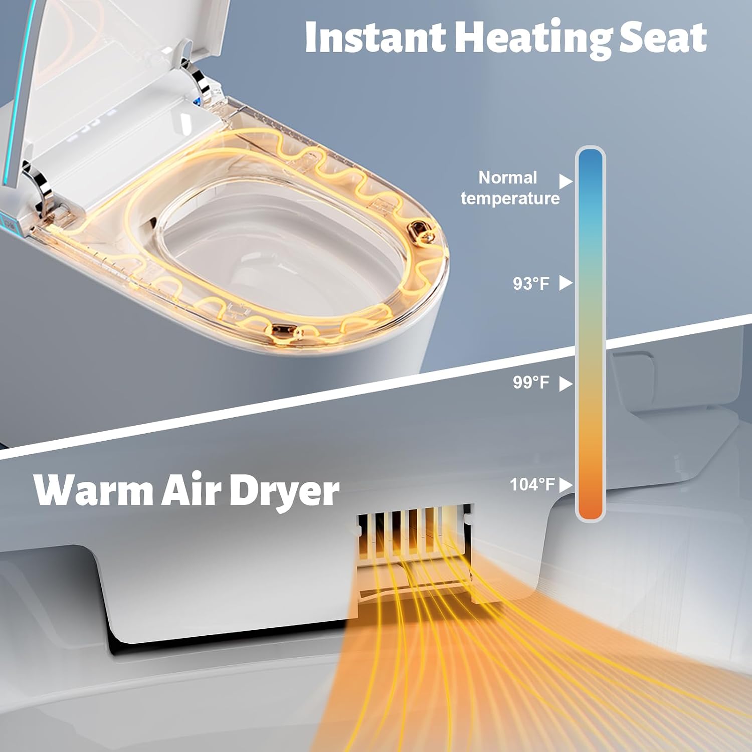 Smart Toilet with Bidet Built in, Bidet Toilet with Heated Seat and Night Light, Modern Tankless Toilet with UV for Bathroom, One Piece Toilets with Soft Close, Dryer, Foot Sensor, Auto Lid&Seat