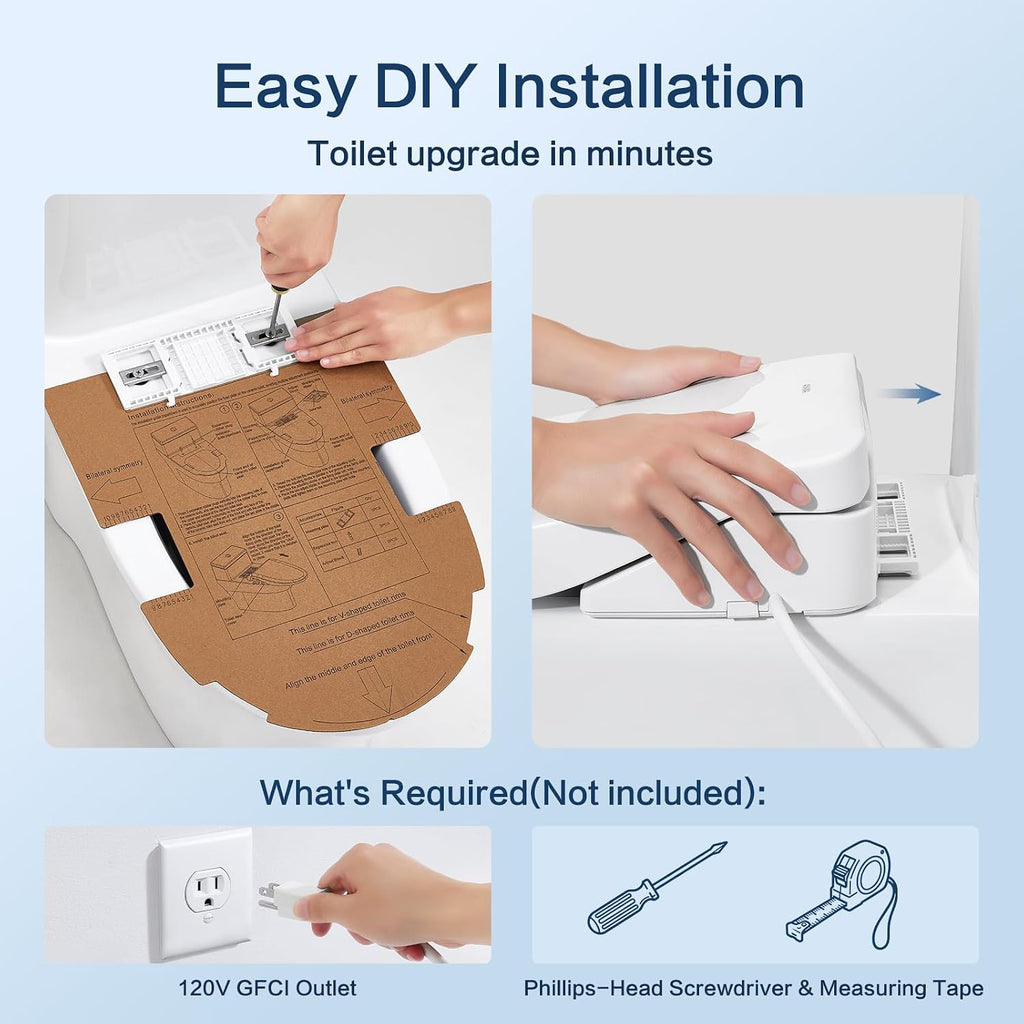 Smart Bidet Toilet Seat with Remote, Adjustable Heated Seat&Air Dryer, Endless Instant Warm Water, Multiple Spray Modes, Stainless Steel Nozzle, Soft Close, Deodorizer, 3D Curved(AMZ-US-NKH3101-NA)