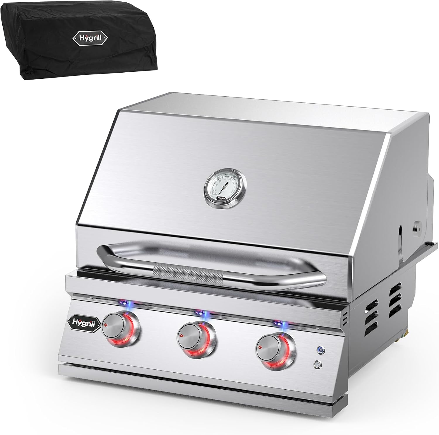 Hygrill Premium XTR 3-Burner Built In Grill, Stainless Steel Grill Head for Outdoor Kitchen with LED Lights, Liquid Propane