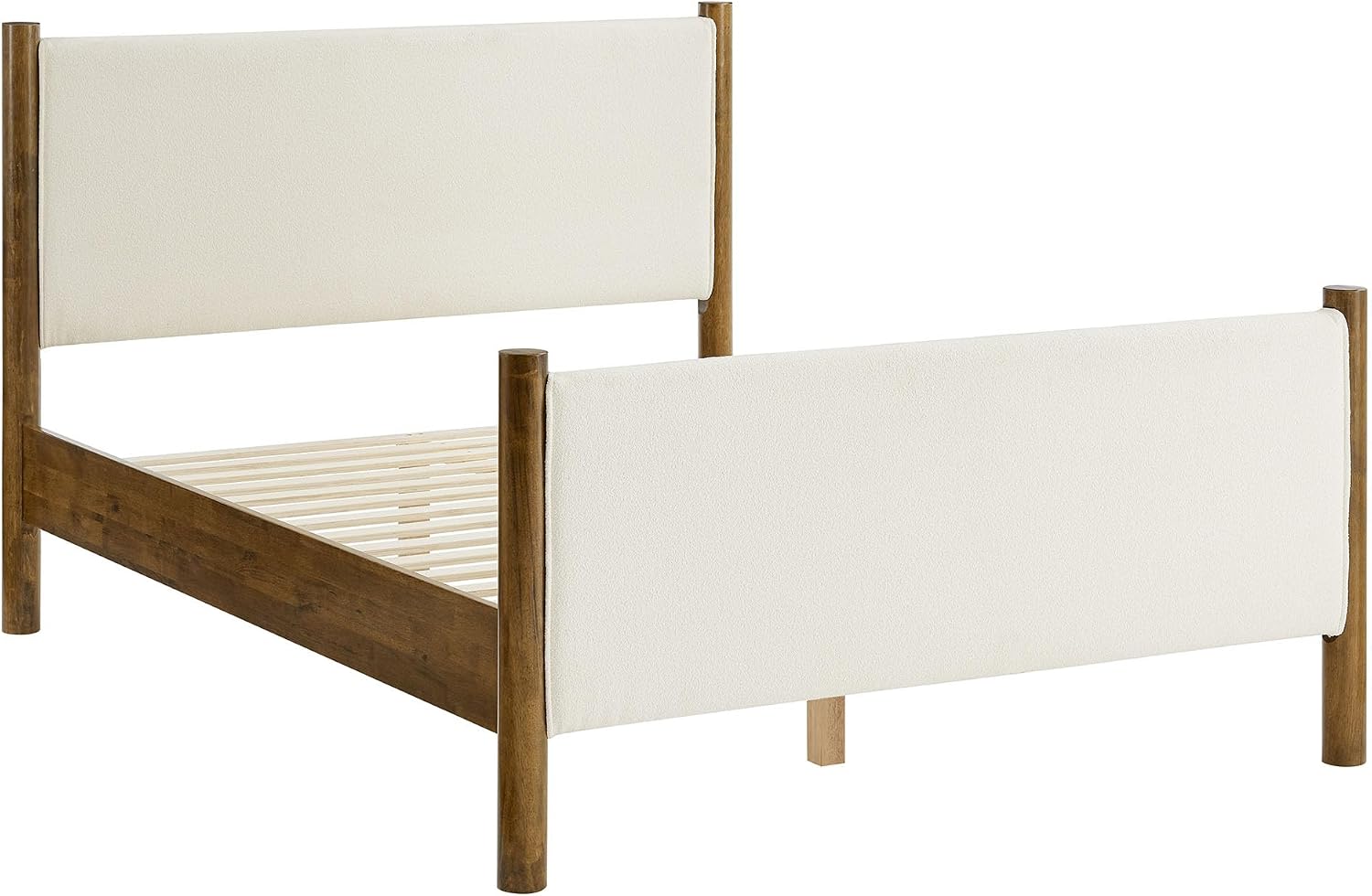 Modway Maven King Size Bed Frame in Feather Walnut with Upholstered Boucle Headboard and Footboard – Wood King Platform Bed Frame – No Box Spring Needed