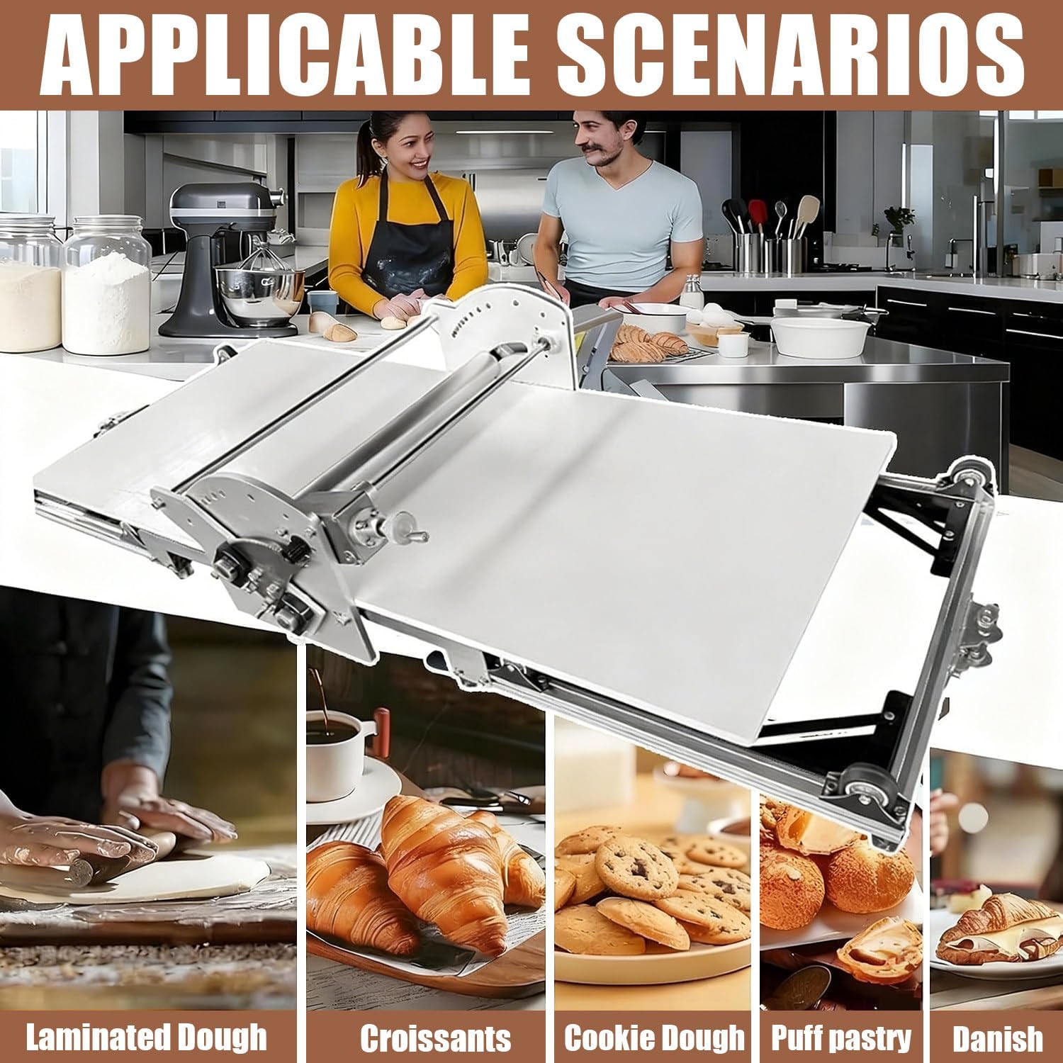 Foldable Dough Sheeter, Electric Pastry Dough Sheeter, Stainless Steel, 2-25 Mm Adjustable Height, 450mm Dough Width, Forward/Reverse Rotation, Stepless Adjustment, For Croissants, Puff Pastry