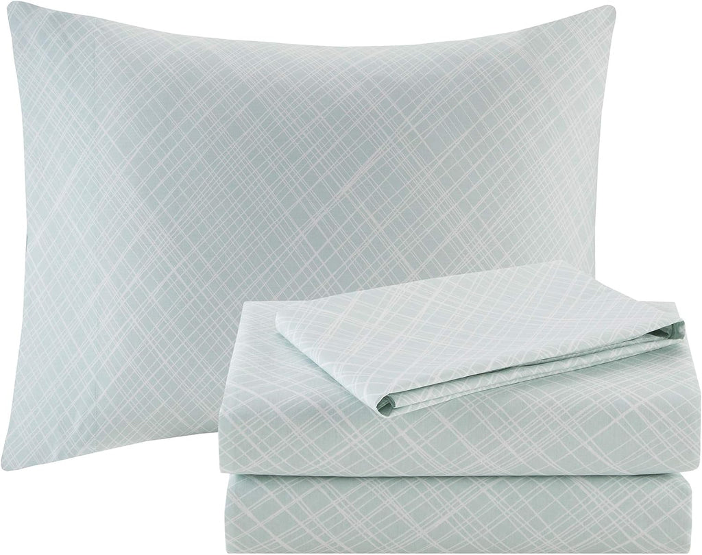 Madison Park Essentials Central Park Bed in a Bag Comforter, Vibrant Color Design All Season Down Alternative Cover with Complete Cotton Sheet Set, Queen(90'x90'), Leaf Coral/Green