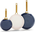 GreenPan Hard Anodized Healthy Ceramic Nonstick 8' 10' and 12' 3 Piece Frying Pan Skillet Set, Gold Handle, Induction, PFAS-Free, Dishwasher Safe, Oven Safe, Twilight Blue