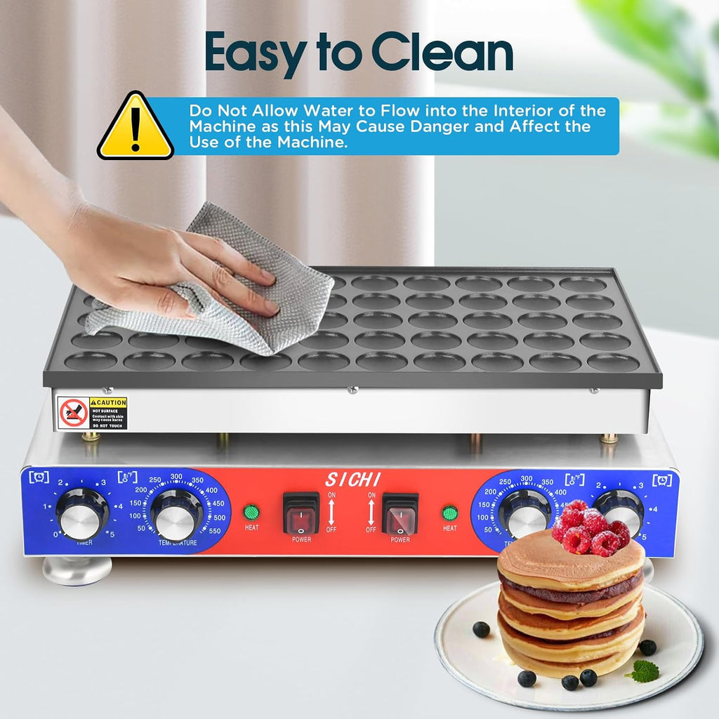 SICHI Mini Pancake Maker - 50Pcs Mini Dutch Pancake Maker With Nonstick and Quick Heat-Up, Mini Pancakes Maker Machine With 2 Thermostats & 2 Timers Separate Control, Commercial Pancake Maker Machine