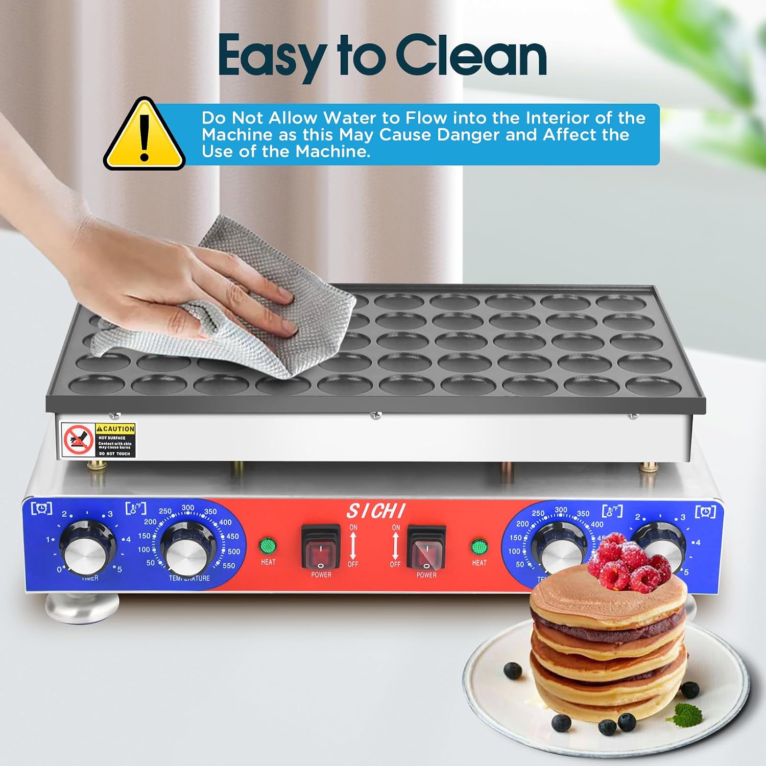SICHI Mini Pancake Maker - 50Pcs Mini Dutch Pancake Maker With Nonstick and Quick Heat-Up, Mini Pancakes Maker Machine With 2 Thermostats & 2 Timers Separate Control, Commercial Pancake Maker Machine