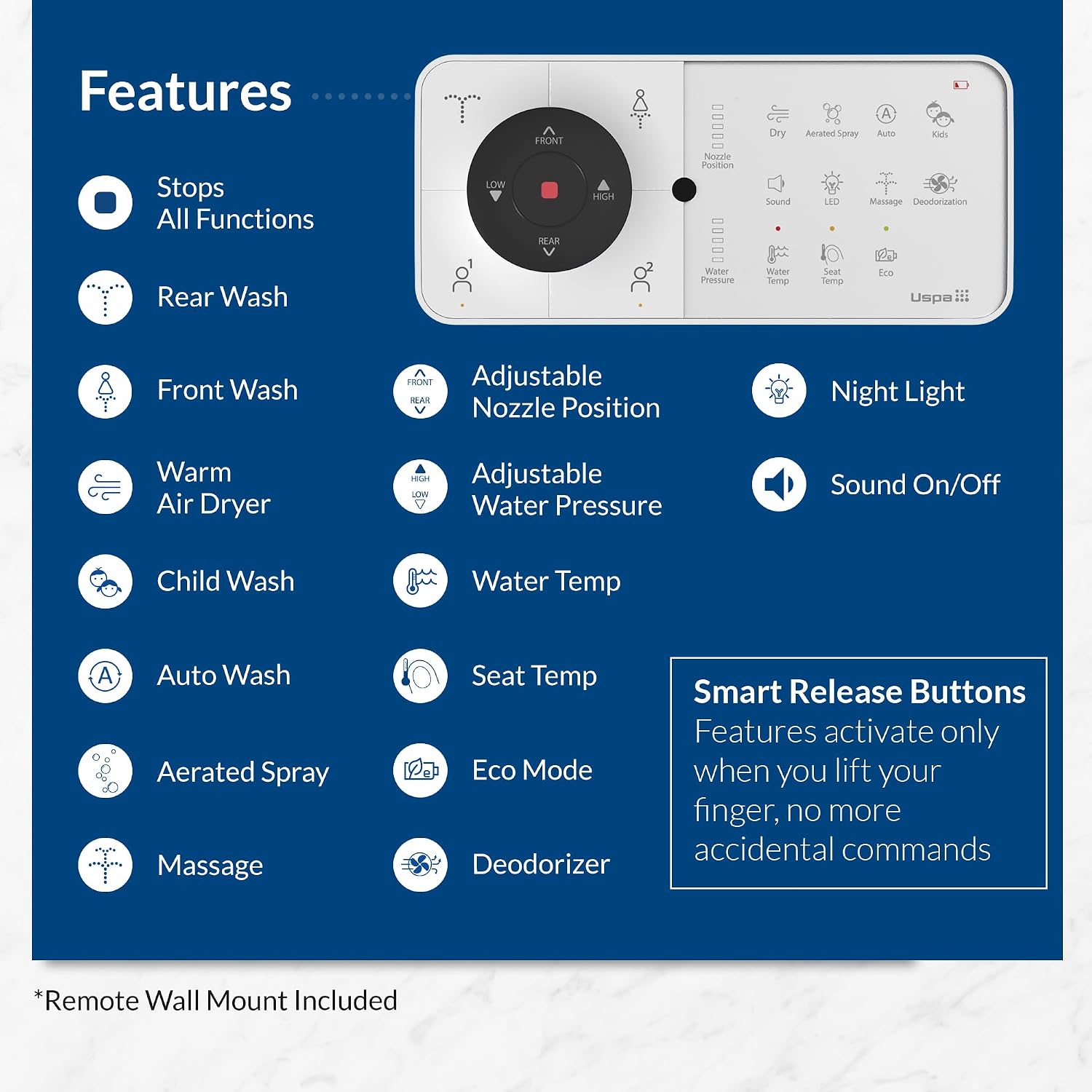 Bio Bidet USPA PRO Modern Bidet Seat, Warm Water, Heated Seat & Dryer, Remote Control, Round