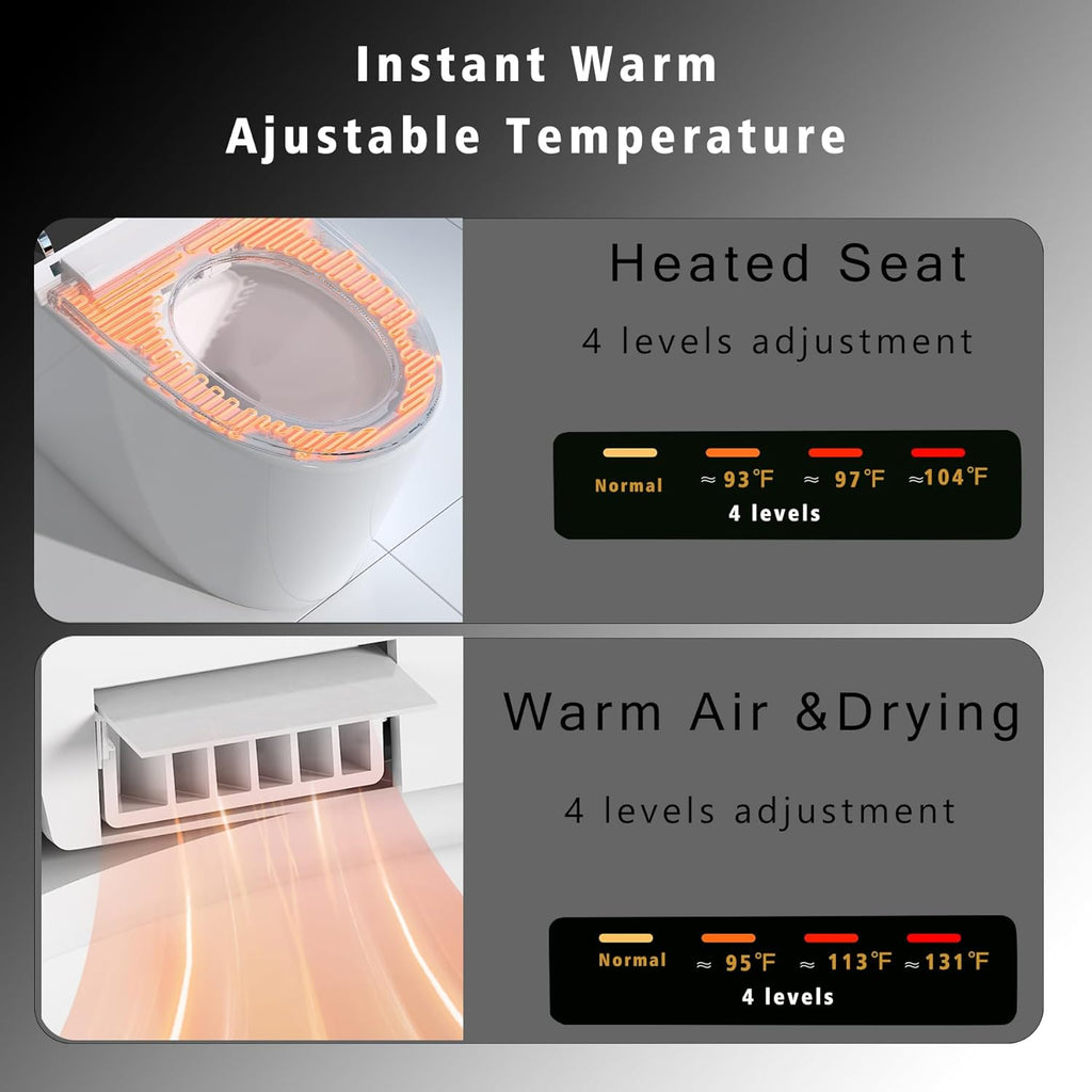 WinZo 23' Compact Smart Toilet with Bidet Seat Built-in For Small Bathroom, Auto Flush, LED Night Light,Heated Bidet with Warm Air Drying (White with White panel)