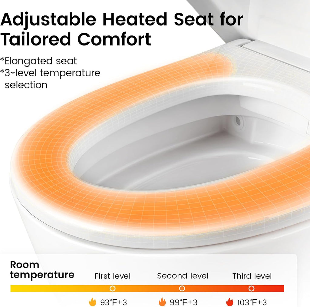 DA80 Smart Toilet with Bidet, One Piece Bidet Toilet with Water Tank & Pump, Elongated Heated Seat, 1.06 GPF Auto Flush, Warm Water, Remote Control, Foot Kick Blackout Flush Deodorization