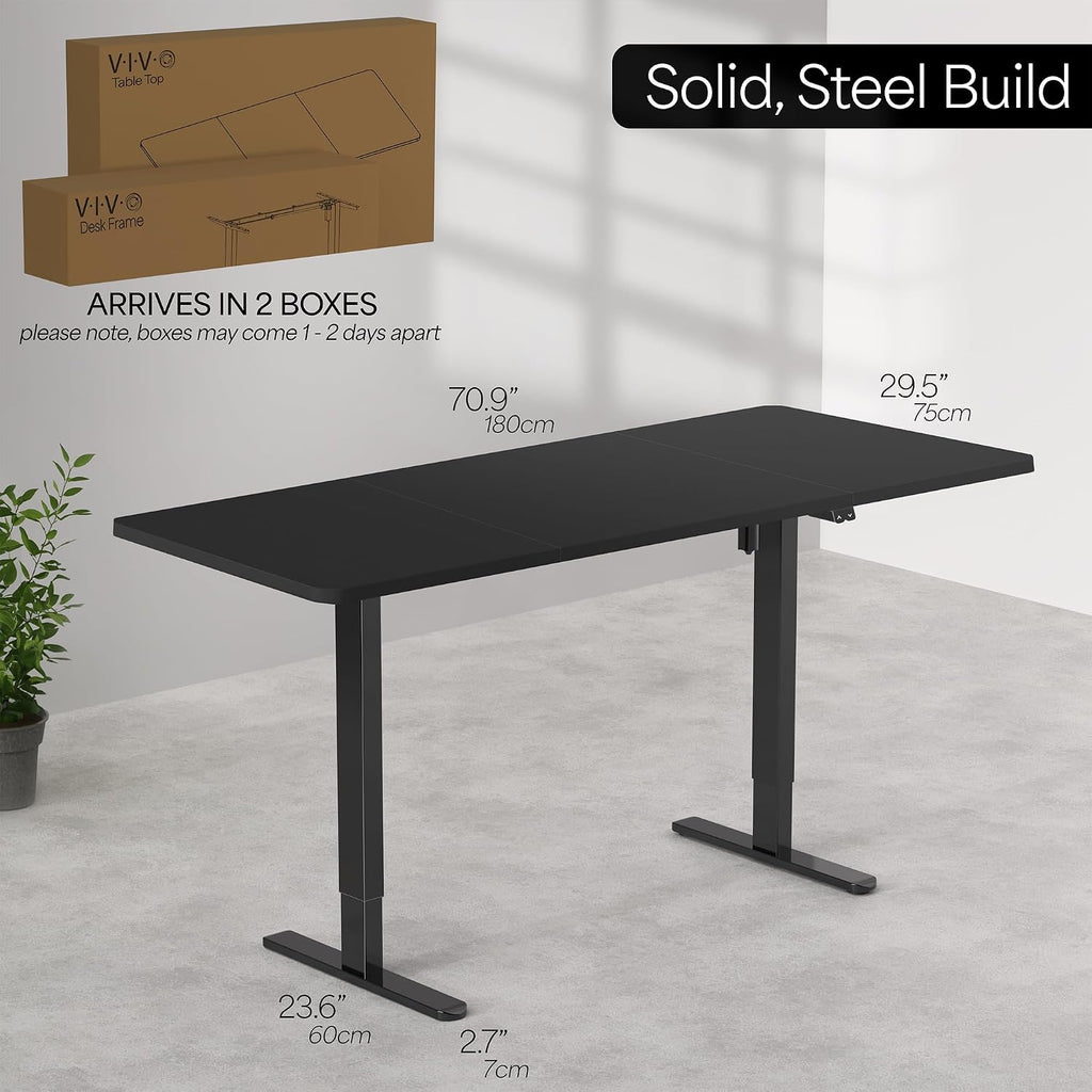 VIVO Electric 71 x 30 inch Stand Up Desk, Height Adjustable, Dark Walnut Top Black Frame, Home and Office Furniture Sets, DESK-KIT-0B7D