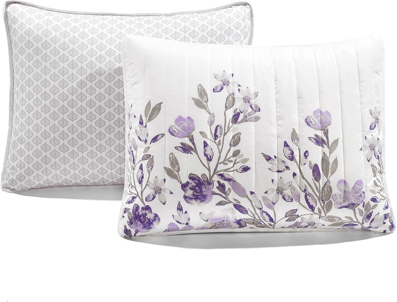 Lush Decor Tanisha Reversible Floral Quilt Set, 5 Piece Set, King, Gray & Purple - Elegant Floral Bedding Set - Purple Lavender Quilt - Beautiful Flower Print - Modern Farmhouse & Cottage Home Decor
