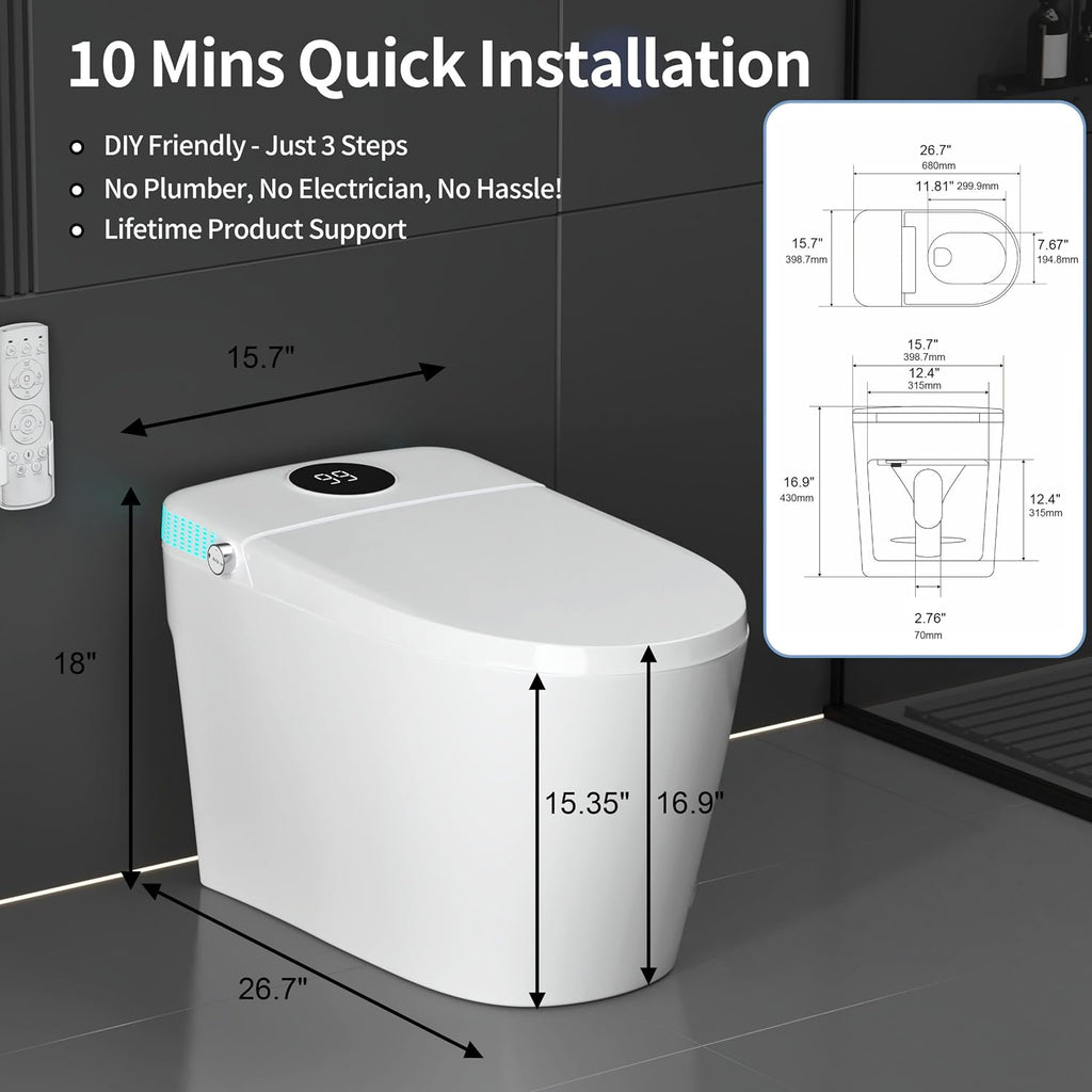 Tankless Smart Toilet with Integrated Bidet, One Piece Elongated Intelligent Toilet with Heated Seat & Child Mode, Foot Kick Flush, Multiple Wash Modes & Self-Cleaning Nozzle
