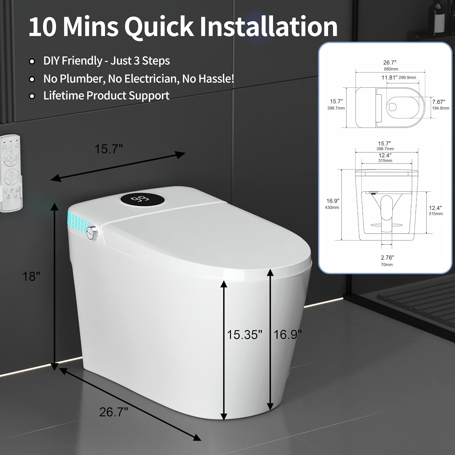 Tankless Smart Toilet with Integrated Bidet, One Piece Elongated Intelligent Toilet with Heated Seat & Child Mode, Foot Kick Flush, Multiple Wash Modes & Self-Cleaning Nozzle
