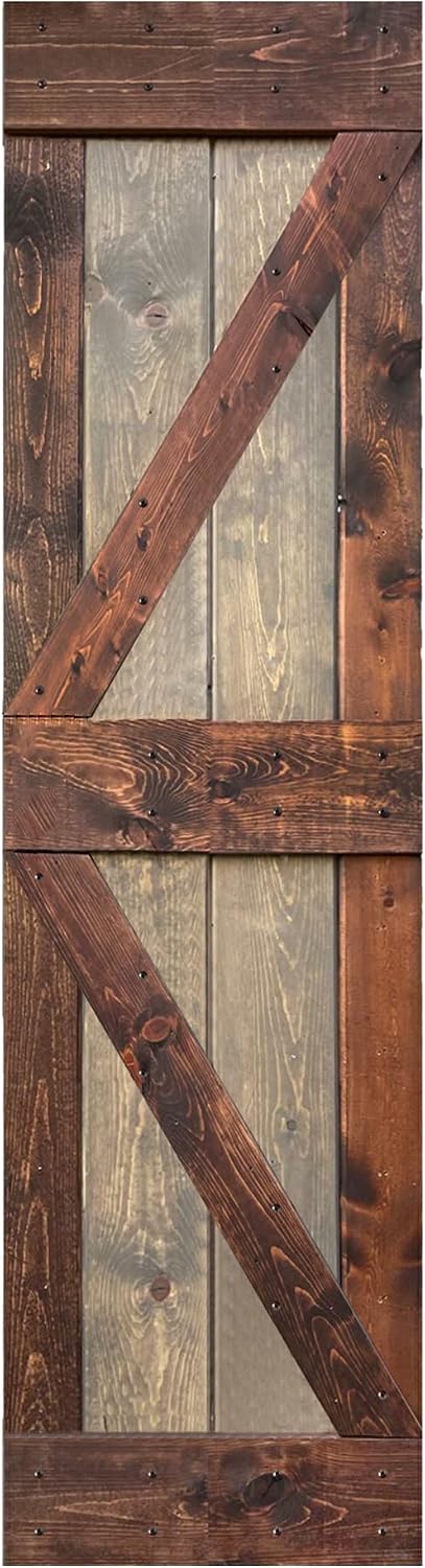 K Series 24in.X 84in. Brown/Walnut Finished DIY Solid Wood Interior Sliding Barn Door Slab (Hardware Kit NOT Included) - Assembly Needed